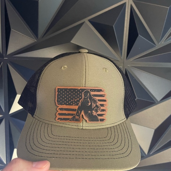 Tan and Black Cap with American Flag Patch - Picture 1 of 3